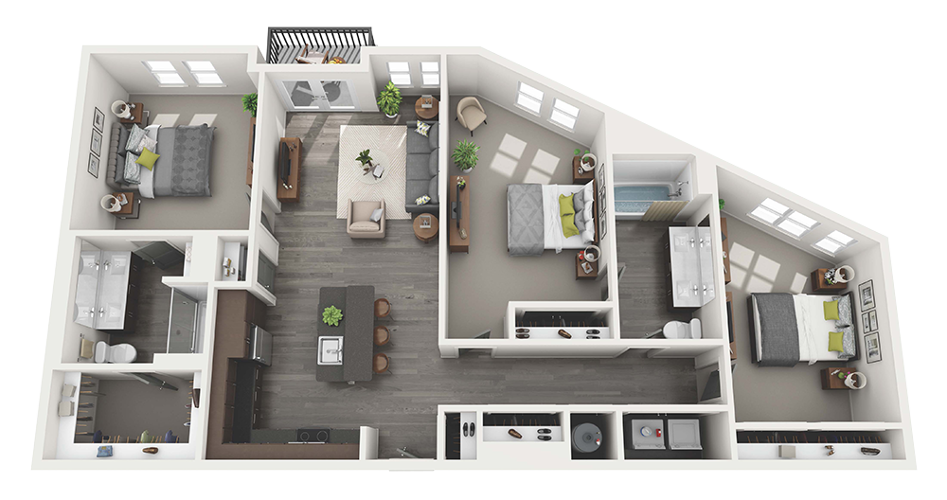 Floor plan for 3 beds, 2 baths, 1564 sqft
