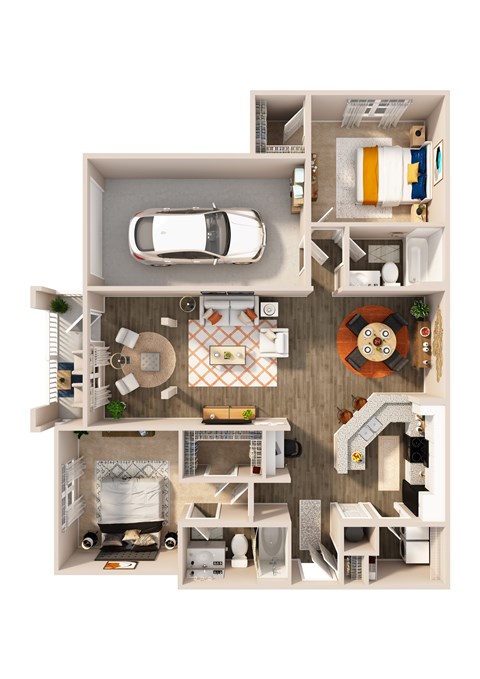 Floor plan for 2 beds, 2 baths, 1258 sqft