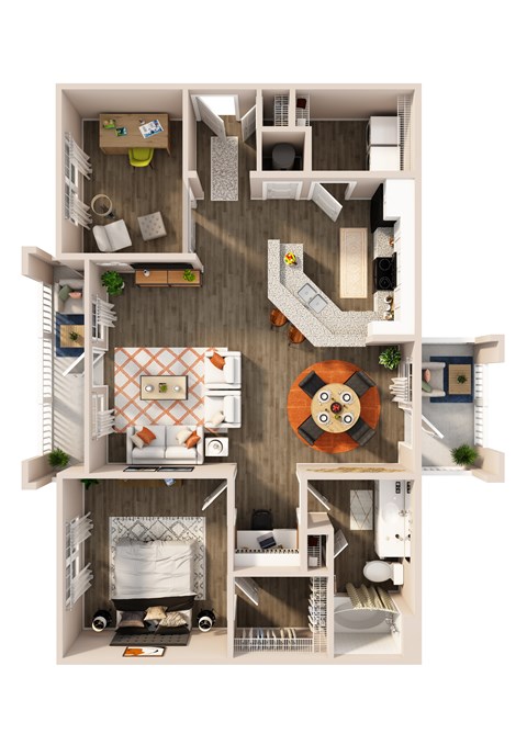 Floor plan for 1 bed, 1 bath, 1006 sqft