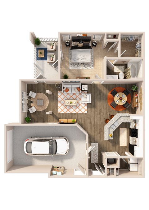 Floor plan for 1 bed, 1 bath, 940 sqft