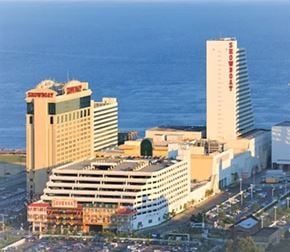 Atlantic City apartment for rent - A cityscape with a large building that has the word "Showplace" on it.