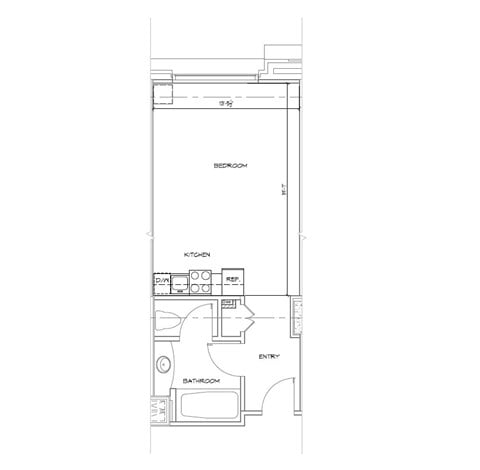 Floor plan for studio, 1 bath, 442 sqft
