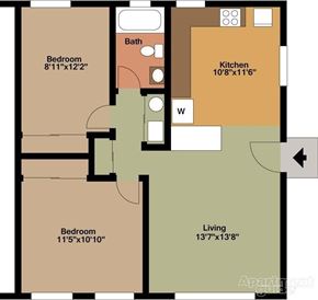 Kettering apartment for rent - A floor plan of an apartment with three bedrooms, a kitchen, and a living room.