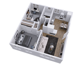 Kettering apartment for rent - a 3d floor plan of a house with a bedroom and a living room