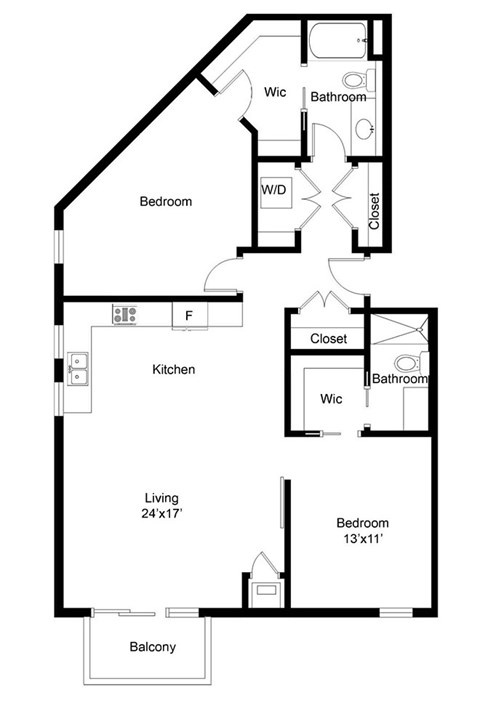Floor plan for 2 beds, 2 baths, 1186 sqft