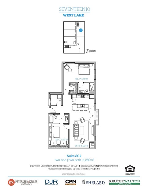 Floor plan for 2 beds, 2 baths, 1282 sqft
