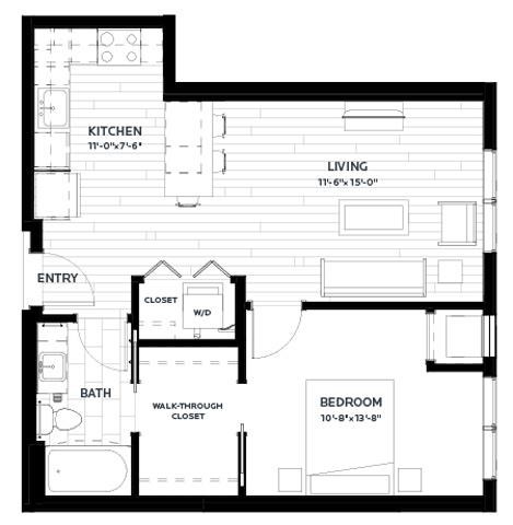 Floor plan for 1 bed, 1 bath, 660 sqft