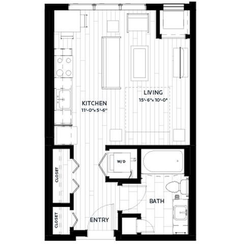 Floor plan for studio, 1 bath, 441 sqft