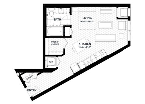 Floor plan for studio, 1 bath, 509 sqft