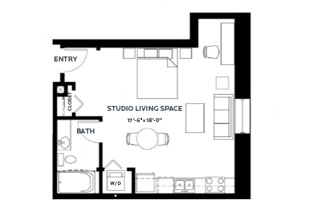 Floor plan for studio, 1 bath, 546 sqft