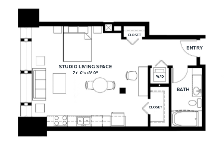 Floor plan for studio, 1 bath, 644 sqft