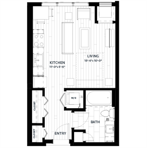 Floor plan for studio, 1 bath, 441 sqft