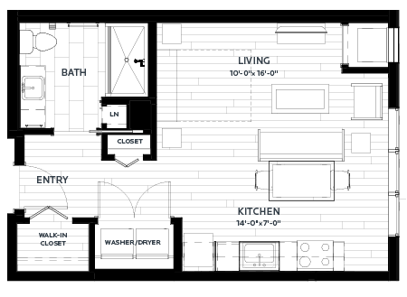 Floor plan for studio, 1 bath, 492 sqft
