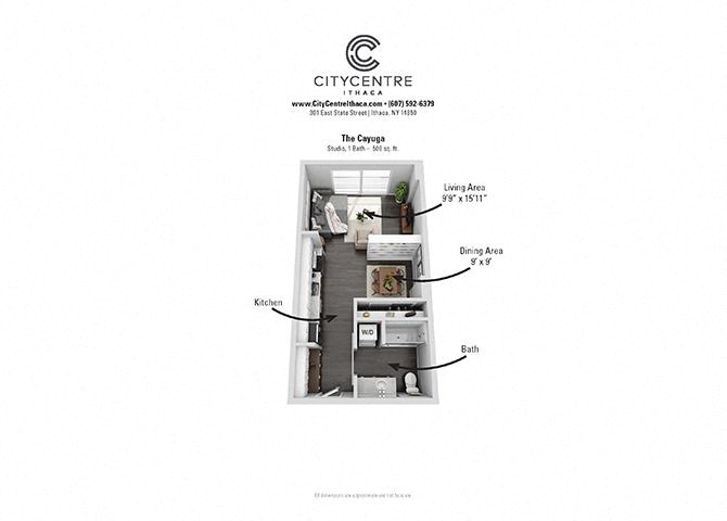 Floor plan for studio, 1 bath, 508 sqft