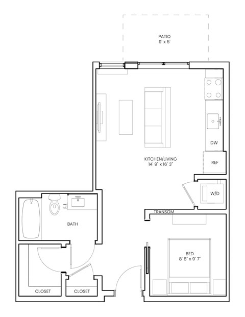 Floor plan for studio, 1 bath, 560 sqft