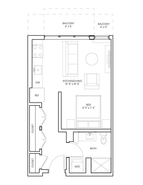 Floor plan for studio, 1 bath, 471 sqft