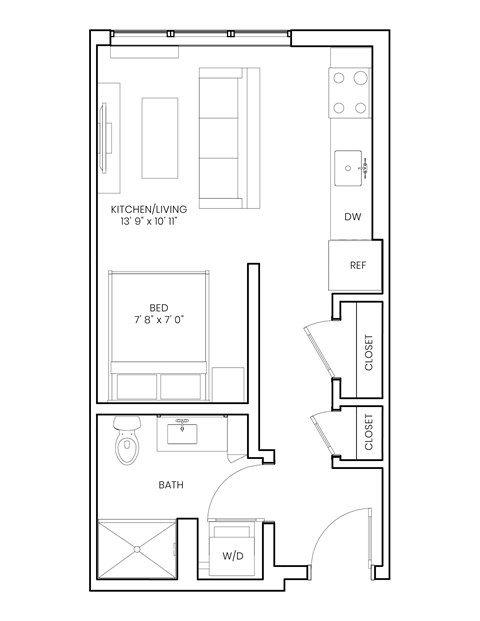 Floor plan for studio, 1 bath, 415 sqft