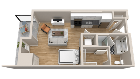 Floor plan for studio, 1 bath, 516 sqft