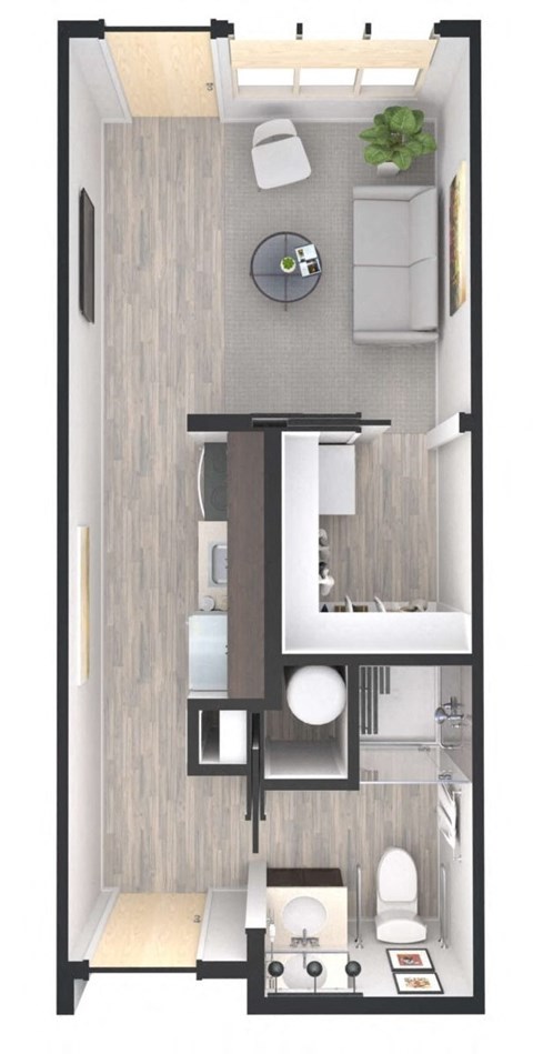 Floor plan for studio, 1 bath, 451 sqft