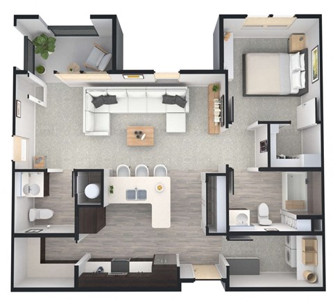 Floor plan for 1 bed, 1.5 baths, 1054 sqft