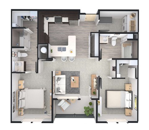 Floor plan for 2 beds, 2 baths, 1134 sqft
