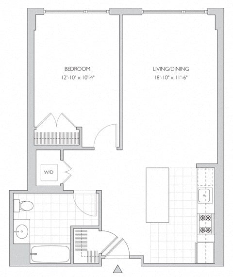 Floor plan for 1 bed, 1 bath, 773 sqft