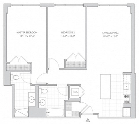 Floor plan for 2 beds, 2 baths, 1113 sqft