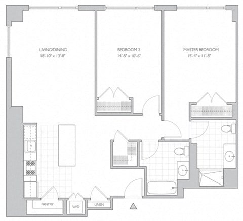 Floor plan for 2 beds, 2 baths, 1216 sqft