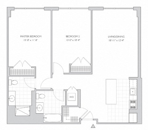 Floor plan for 2 beds, 2 baths, 1132 sqft