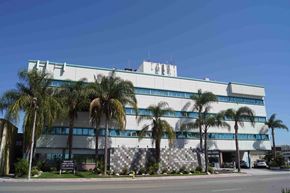 Lakewood apartment for rent - a white building with palm trees in front of it