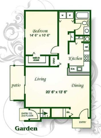 Floor plan for 1 bed, 1 bath, 790 sqft