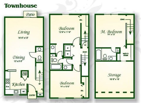 Floor plan for 3 beds, 2.5 baths, 1705 sqft