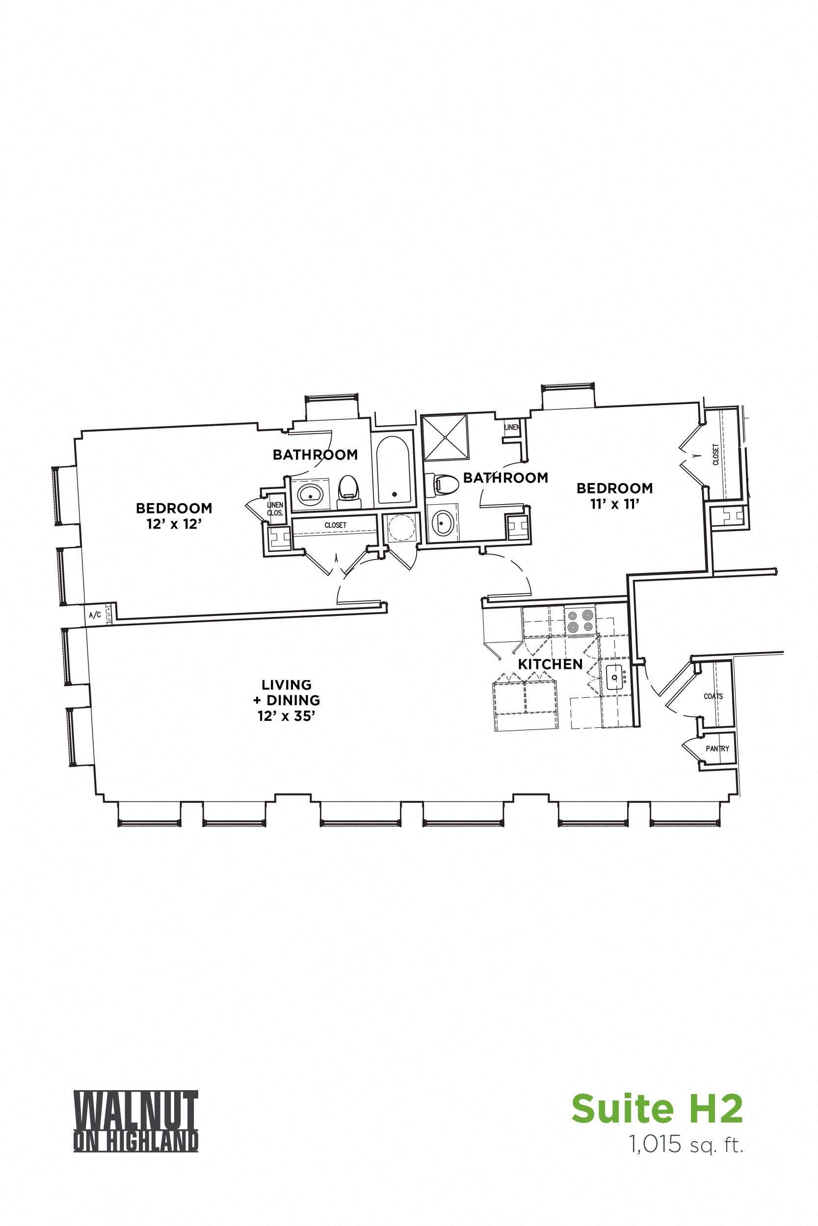 Floor plan for 2 beds, 2 baths, 1015 sqft