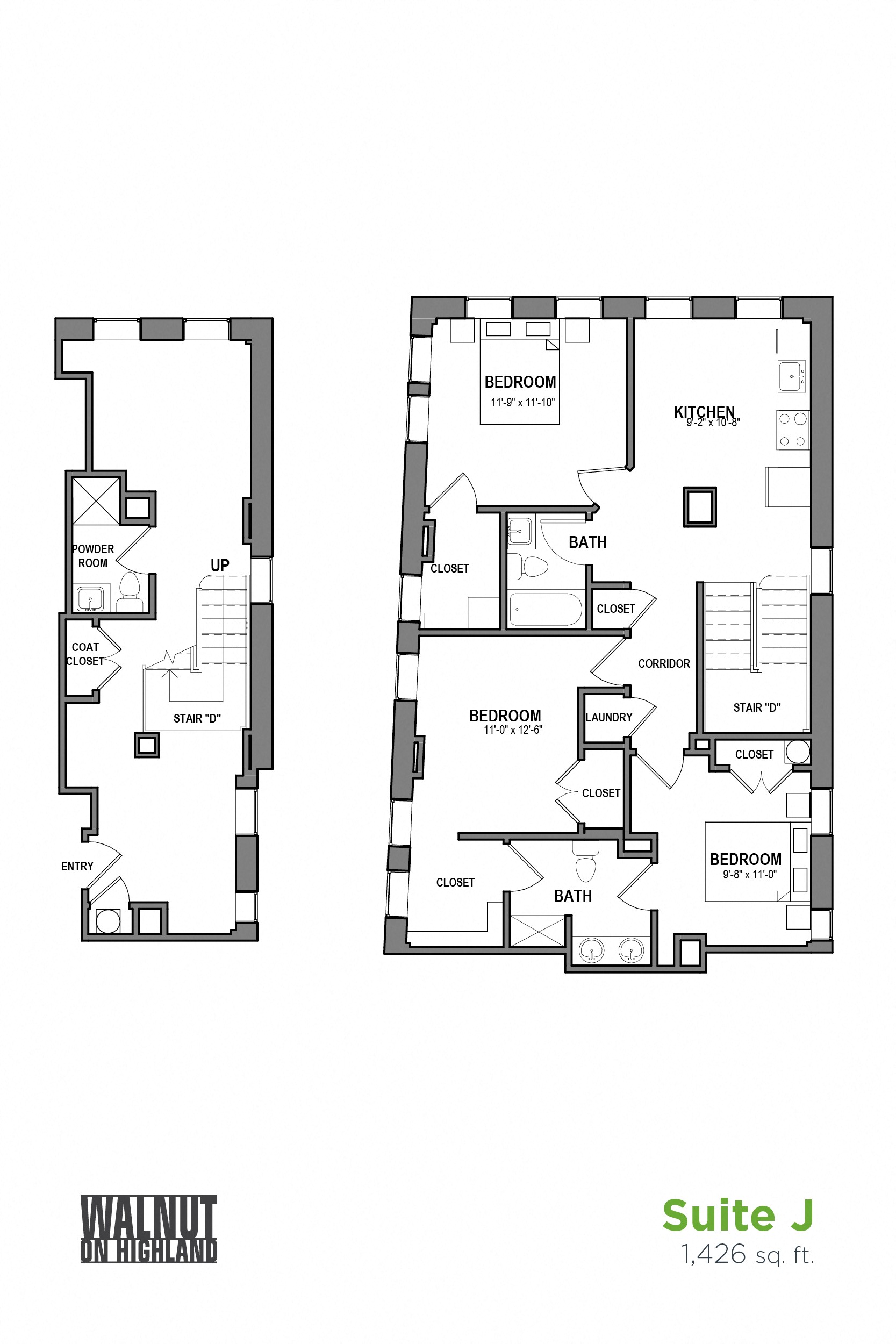 Floor plan for 3 beds, 2.5 baths, 1426 sqft
