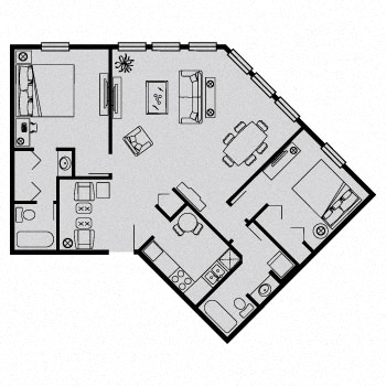 Floor plan for 2 beds, 2 baths, 1200 sqft