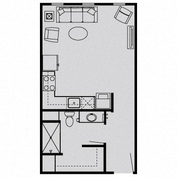 Floor plan for studio, 1 bath, 422 sqft