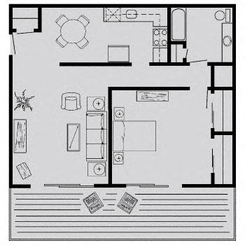 Floor plan for 1 bed, 1 bath, 790 sqft