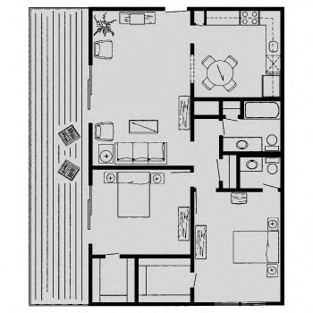 Floor plan for 2 beds, 1.5 baths, 982 sqft