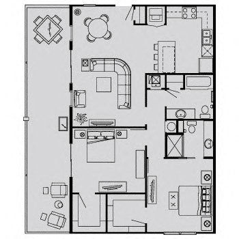 Floor plan for 2 beds, 2 baths, 982 sqft