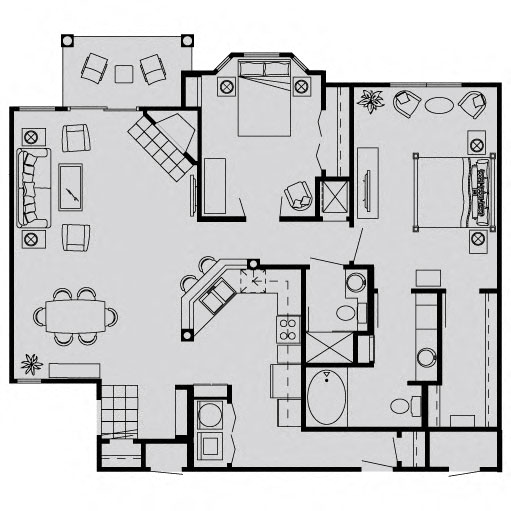 Floor plan for 2 beds, 2 baths, 1183 sqft