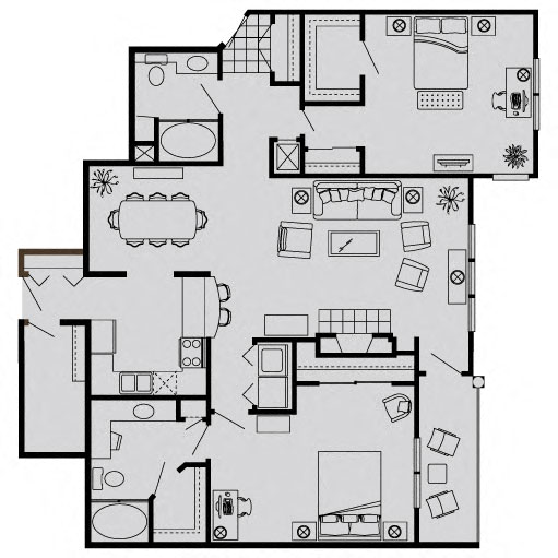 Floor plan for 2 beds, 2 baths, 1436 sqft