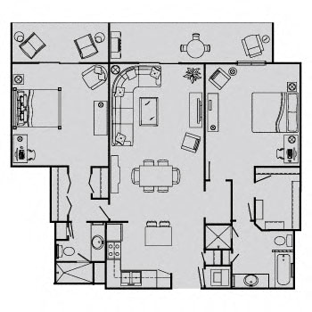 Floor plan for 2 beds, 2 baths, 1192 sqft