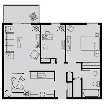 Floor plan for 2 beds, 1 bath, 718 sqft