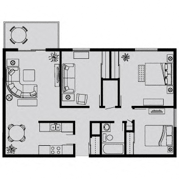 Floor plan for 3 beds, 1 bath, 946 sqft
