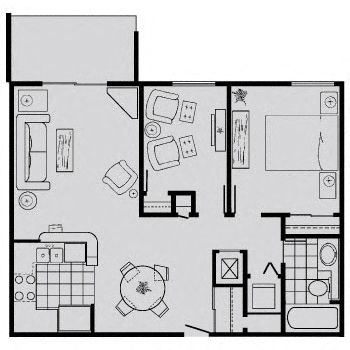 Floor plan for 2 beds, 1 bath, 718 sqft