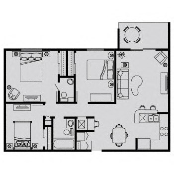 Floor plan for 3 beds, 1.5 baths, 946 sqft