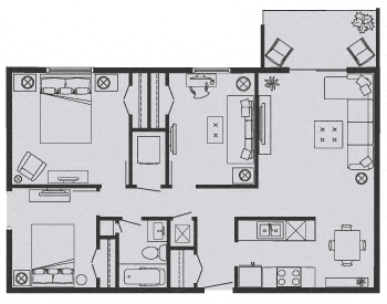 Floor plan for 3 beds, 1 bath, 863 sqft