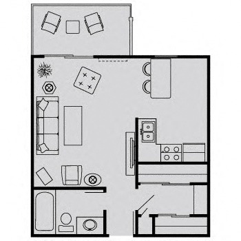 Floor plan for studio, 1 bath, 428 sqft