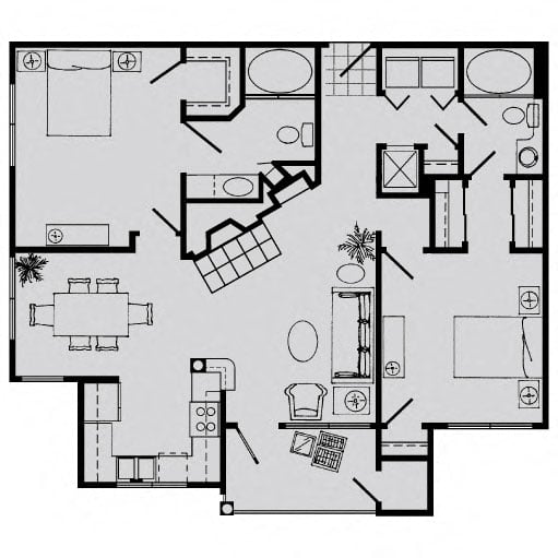 Floor plan for 2 beds, 2 baths, 1035 sqft
