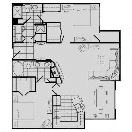 Floor plan for 2 beds, 2 baths, 1256 sqft